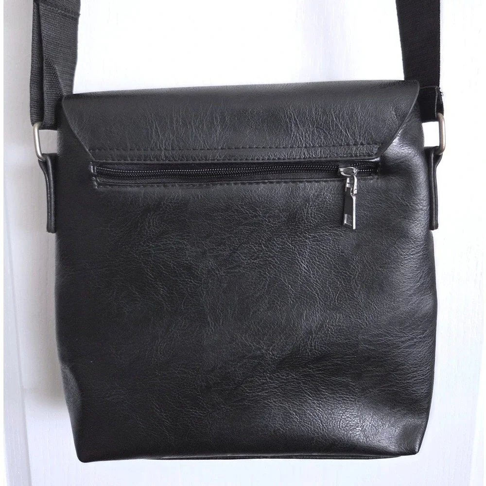 Jeep Buluo Black Vegan Leather Crossbody Messenger Bag Adjustable Strap